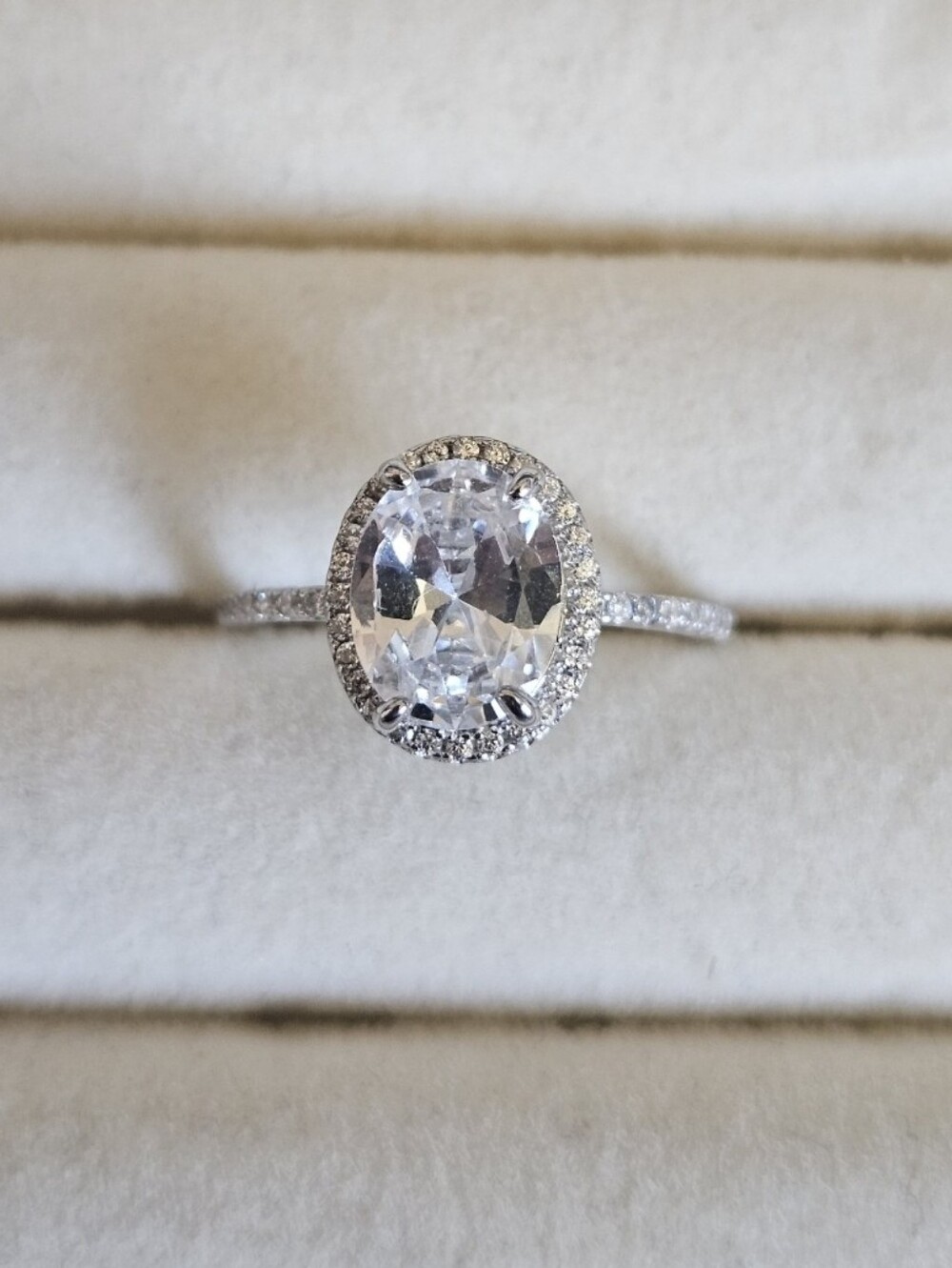 925 Sterling Silver Large Oval Cut Halo Ring Size 6